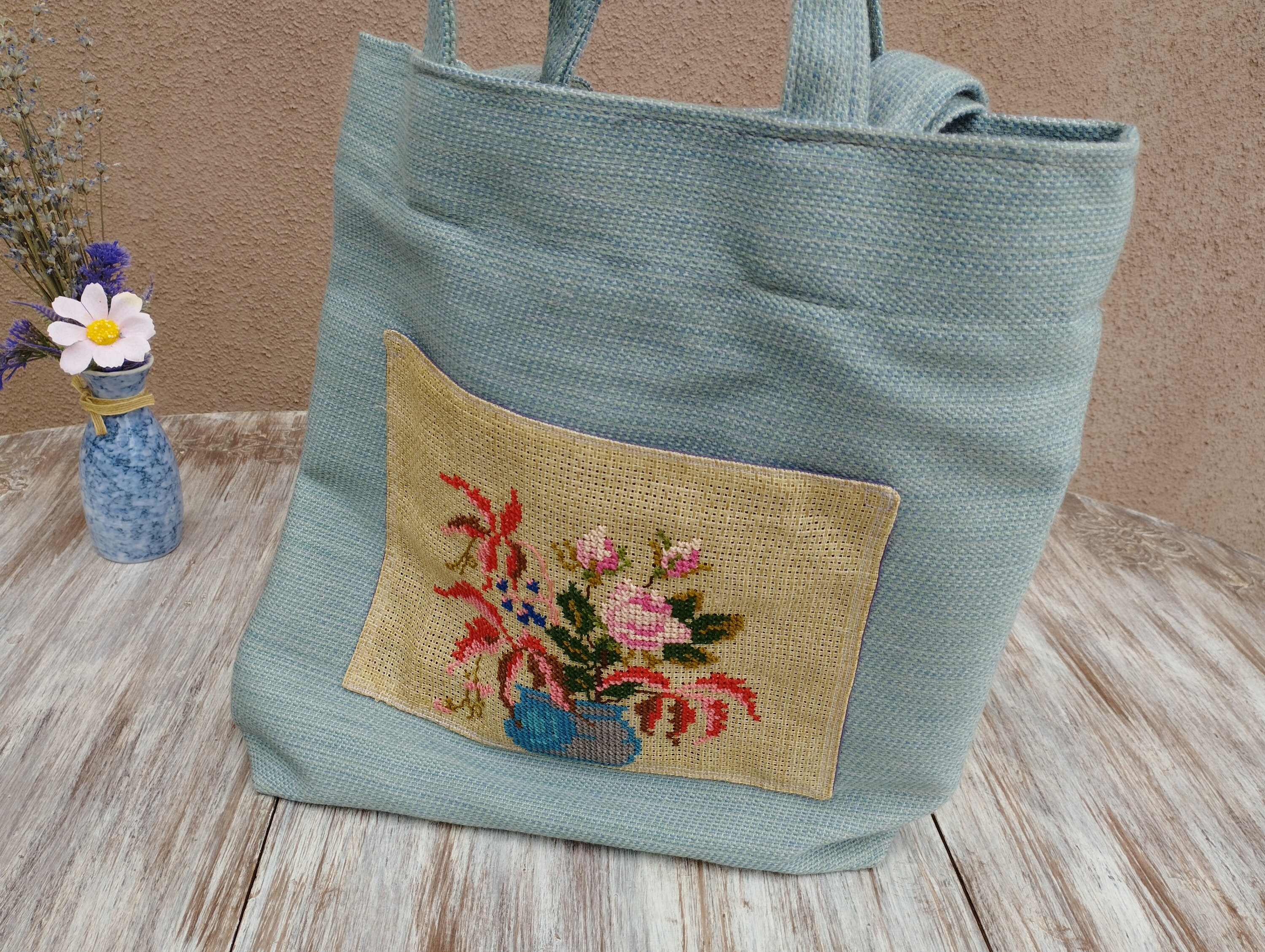 Vintage Fabric Bag With Short Top Handles, Long Shoulder