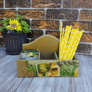 Teebeutelbox aus Holz mit drei Fächern, Teebeutelorganisator, Ständer im Vintage-Stil, Geschenk für Teeliebhaber, Teezeit, Muttertagsgeschenk