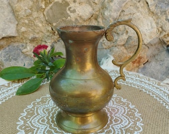 Jarro de bronze antigo: decoração rústica de fazenda, vaso de metal (14,5 cm/5,7 pol.)