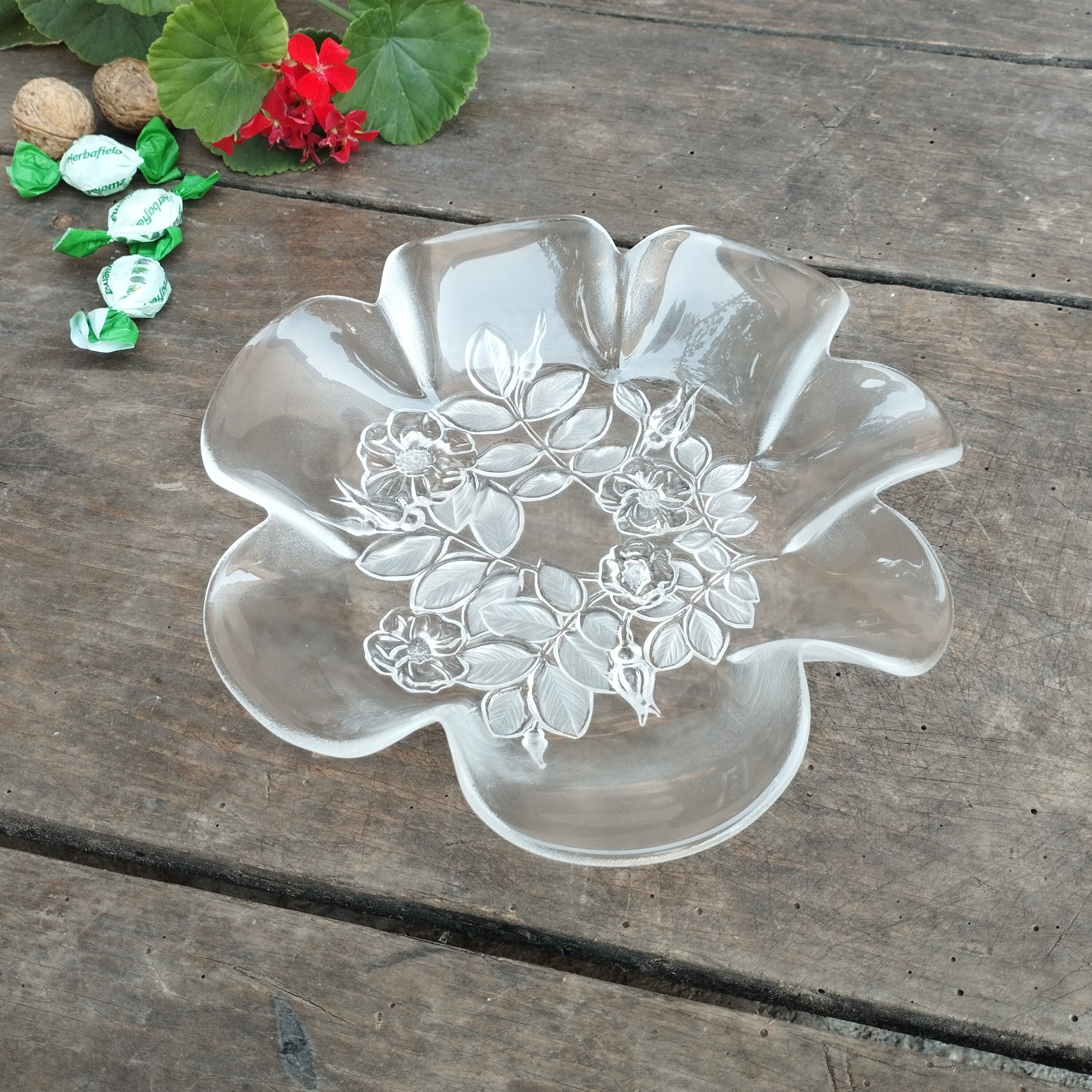 Vintage Mikasa Crystal Serving Platter: Frosted Floral Design