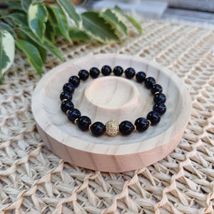 Blue Goldstone Bracelet - 7mm Elastic Bracelet for Women - Sparkling Handmade Jewelry - Dark Blue Sandstone Bracelet