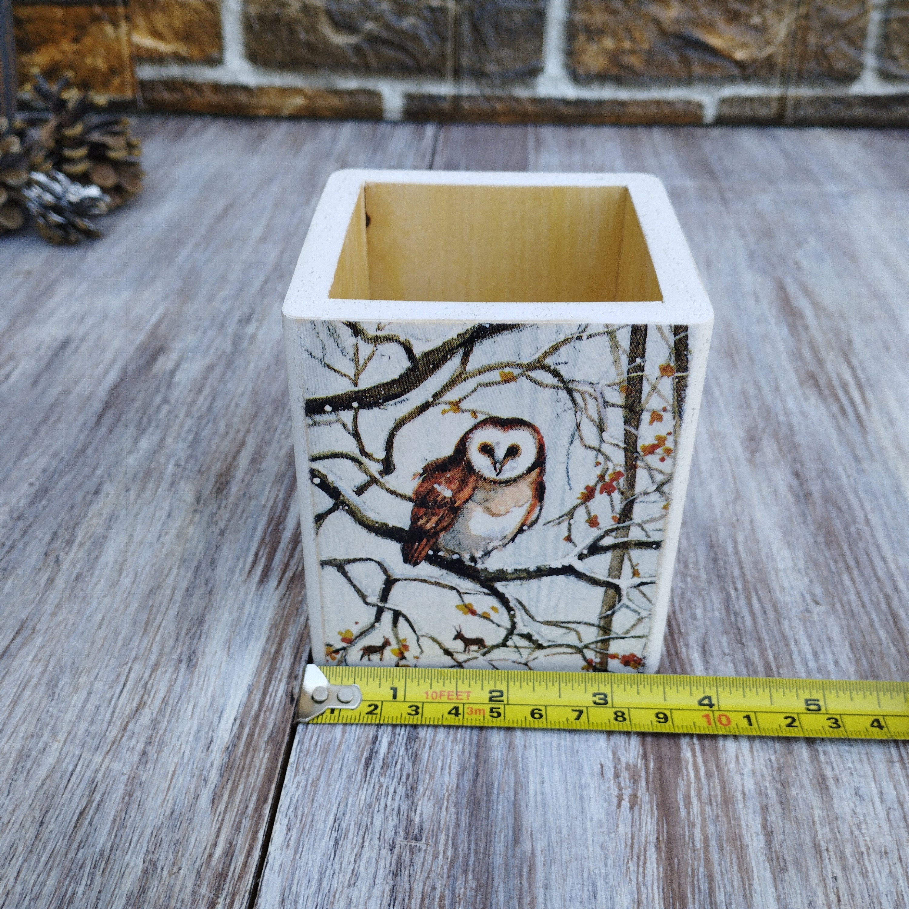 フクロウの木製ペン立て デコパージュ - Etsy 日本
