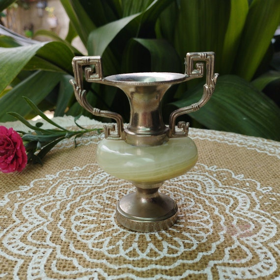 ヴィンテージオニキス＆シルバートーンの花瓶：小型装飾、室内装飾