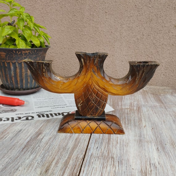 Vintage Hand Carved Wooden Candle Holder: Swedish Folk Art Decor