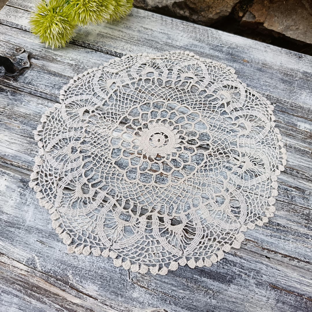 Öffenオッフェンpointed-DOILY / WHITE 38/24㎝ Vintage Lace Crochet Doily, Fine Cotton, Beige Round 24 Cm - Etsy