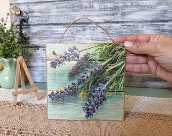 Lavender Wooden Wall Sign Decoupage Rustic Farmhouse Decor
