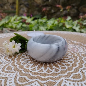 Vintage Small Grey Marble Tealight Candle Holder, Marble Souvenir, Oval Stone Candle Holder, Gift for Her, Polished Tealight Holder, Ø 2.3&#39;&#39;