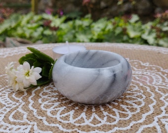 Vintage Small Grey Marble Tealight Candle Holder, Marble Souvenir, Oval Stone Candle Holder, Gift for Her, Polished Tealight Holder, Ø 2.3''