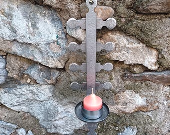 Vintage Swedish Metal Wall Candle Sconce, Pewter Tone, Scandinavian Decor