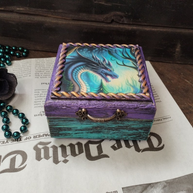 Wooden Dragon Jewelry Box Decoupage and Mixed Media Decorated Etsy