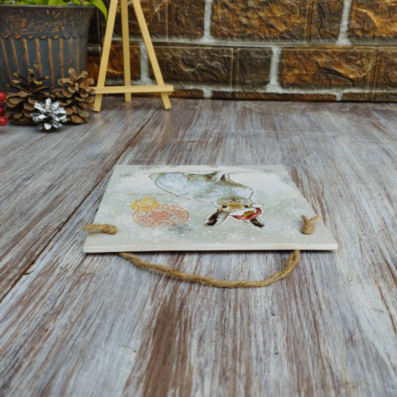 Rabbit Sign, Seasons Greetings, Wall Sign, Wooden Sign, Decoupage ...