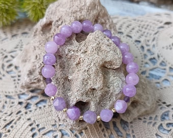 Pulsera elástica de calcedonia lavanda de 8 mm