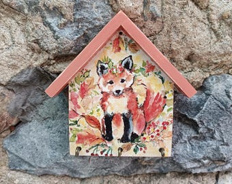 Handmade Wooden Fox Key Holder: Decoupage Autumn Decor, 3 Hooks