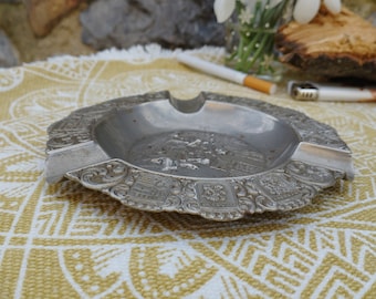 Vintage Pewter Ashtray: Ornate Embossed Metal Design - Etsy