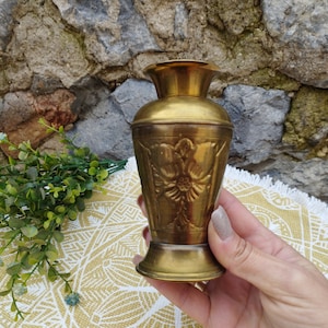Vintage Brass Vase, Small Metal Vase, Vase with Engraved Flowers, Decorative Vase, Collectible Brass Vase, Retro Brass Home Decor
