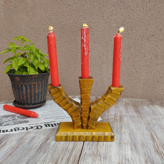 Vintage Swedish Wooden Candle Holder, Scandinavian Hand Carved
