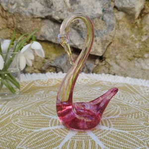 Vintage Glass Swan, Murano Style Figurine, Glass Bird, Desk or Shelf Decoration, Glass Swan Figurine, Blown Glass, Colorful Glass