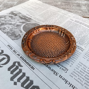 Vintage Mini Copper Plate, Small Embossed Plate, Decoration Copper Plate, Round Shallow Plate, Tealight or Ring Holder, ∅ 4.13&#39;&#39;