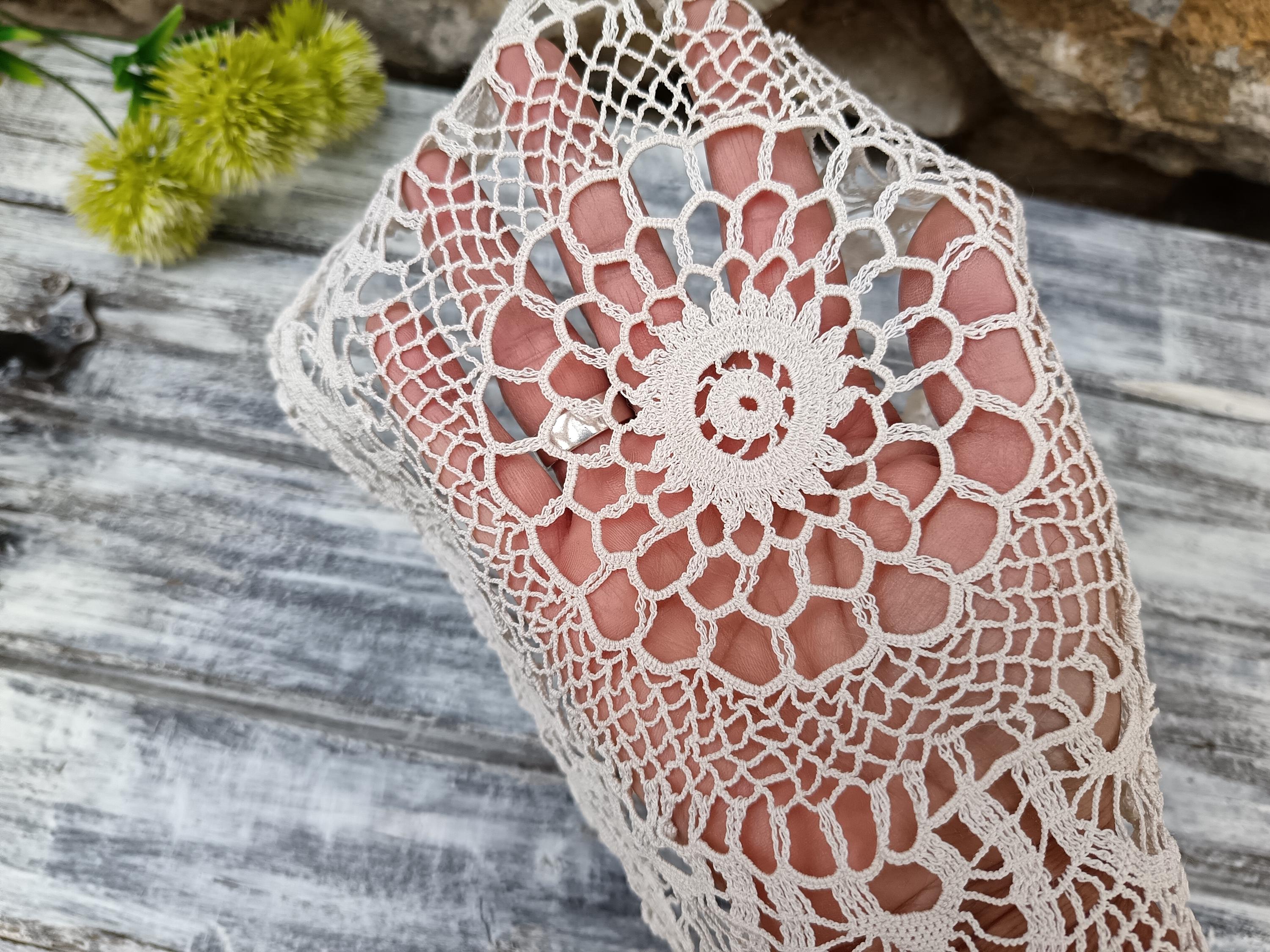 Vintage Lace Crochet Doily, Fine Cotton, Beige Round 24 Cm - Etsy