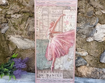 Decorazione murale con ballerina in decoupage, decorazione da ballo vintage, targa in legno shabby chic