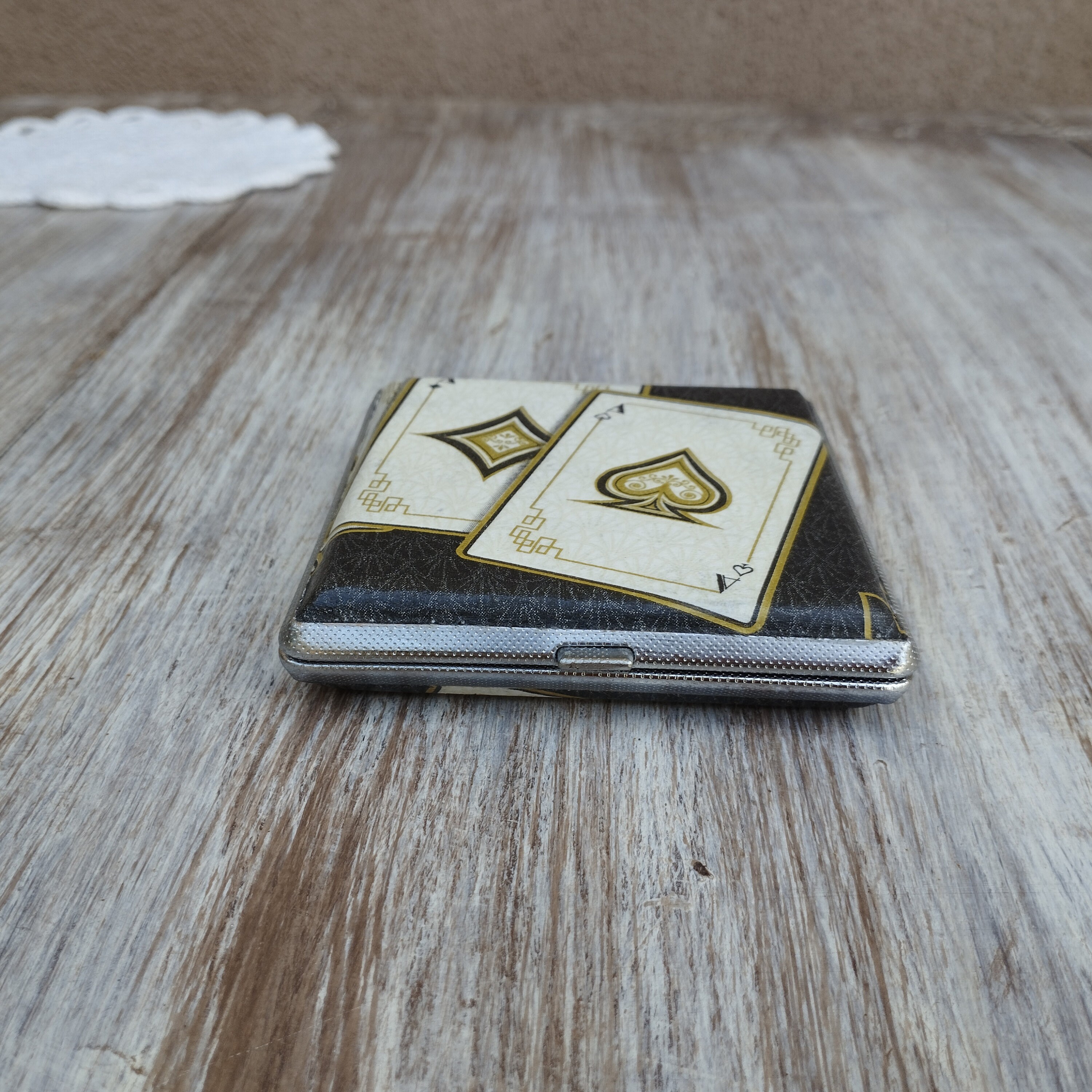 Decoupage Cigarette Case, Metal Cigarette Box, Black and White, Smoker's Accessory