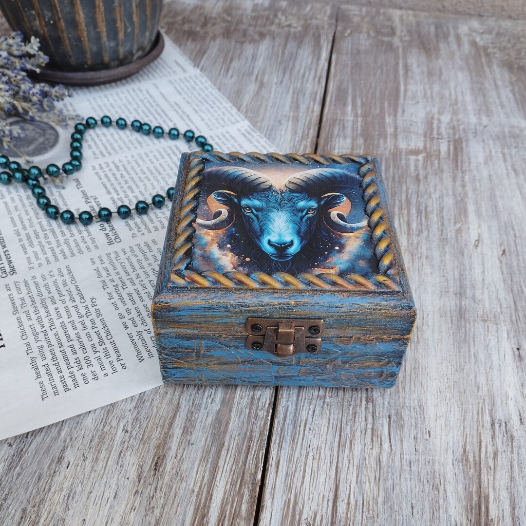 Aries Zodiac Jewelry Box, Wooden Decoupage Box - Etsy