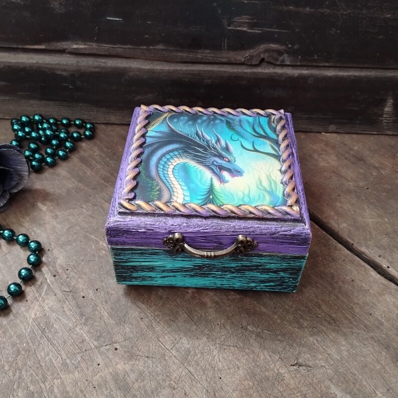 Wooden Dragon Jewelry Box Decoupage and Mixed Media Decorated Etsy UK