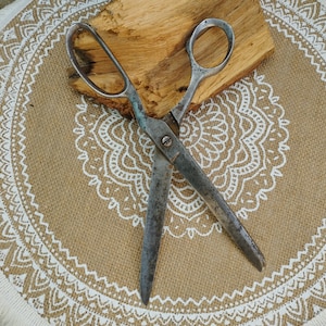 Vintage Old Iron Scissors, Large Metal Scissors, Gift for Craftsman, Farmhouse Decor, Antique Forged Scissors, with Rounded Tip, Used Tool