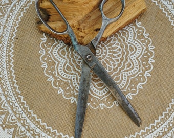 Vintage Old Iron Scissors, Large Metal Scissors, Gift for Craftsman, Farmhouse Decor, Antique Forged Scissors, with Rounded Tip, Used Tool