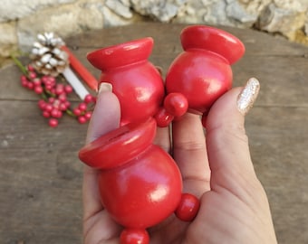 Red Wooden Candlestick Set of 3: Swedish Christmas Decor (1.8'')