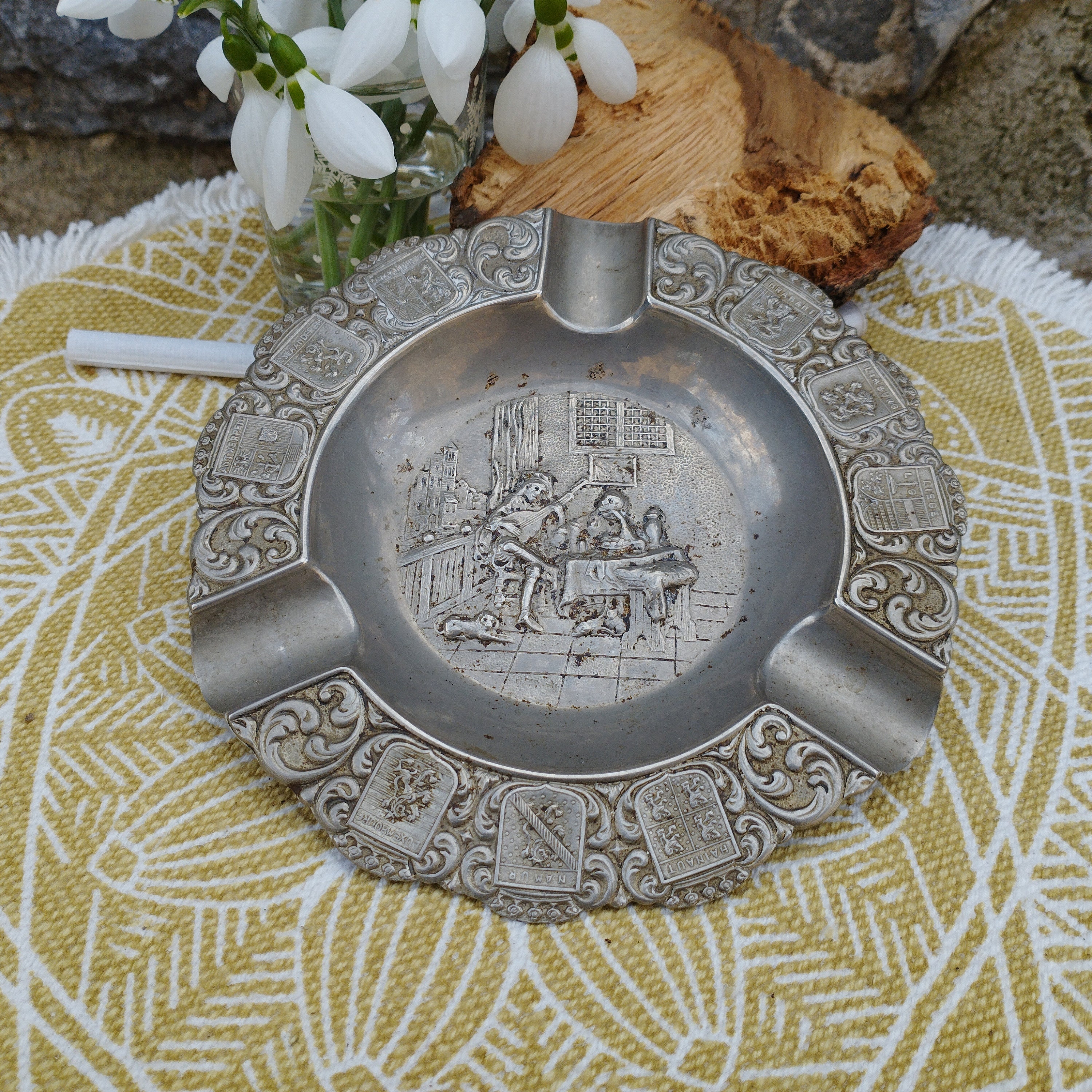 Vintage Pewter Ashtray: Ornate Embossed Metal Design - Etsy