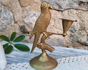 磁器製の鳥型キャンドルホルダー2個セット：アンティーク真鍮製