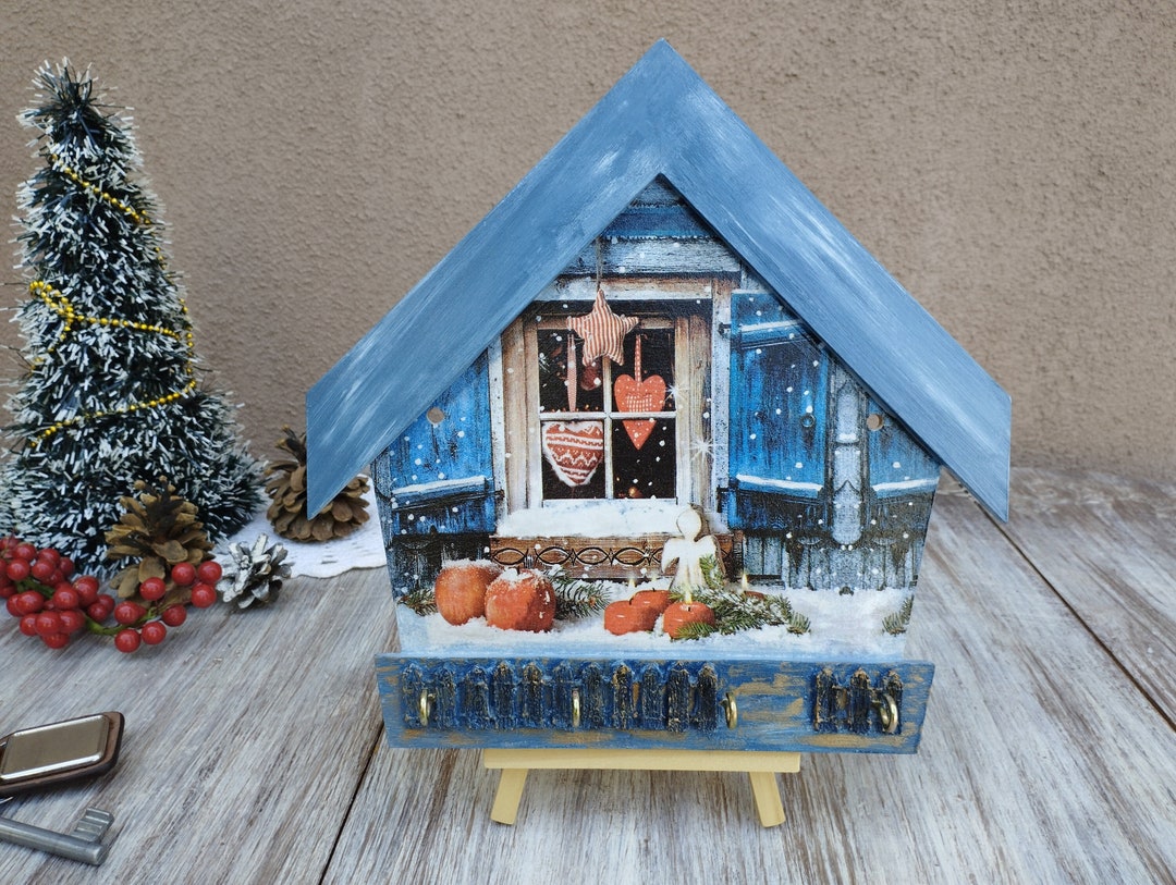 Blue Key Holder for Wall Decoupage Housewarming Gift Family Etsy
