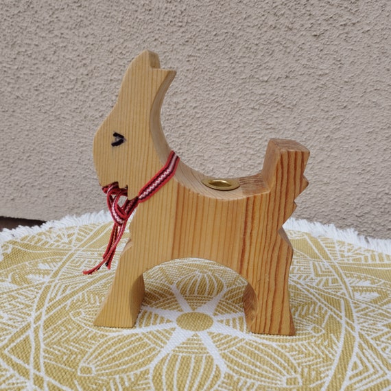 ヴィンテージスウェーデン製木製ヤギキャンドルホルダー