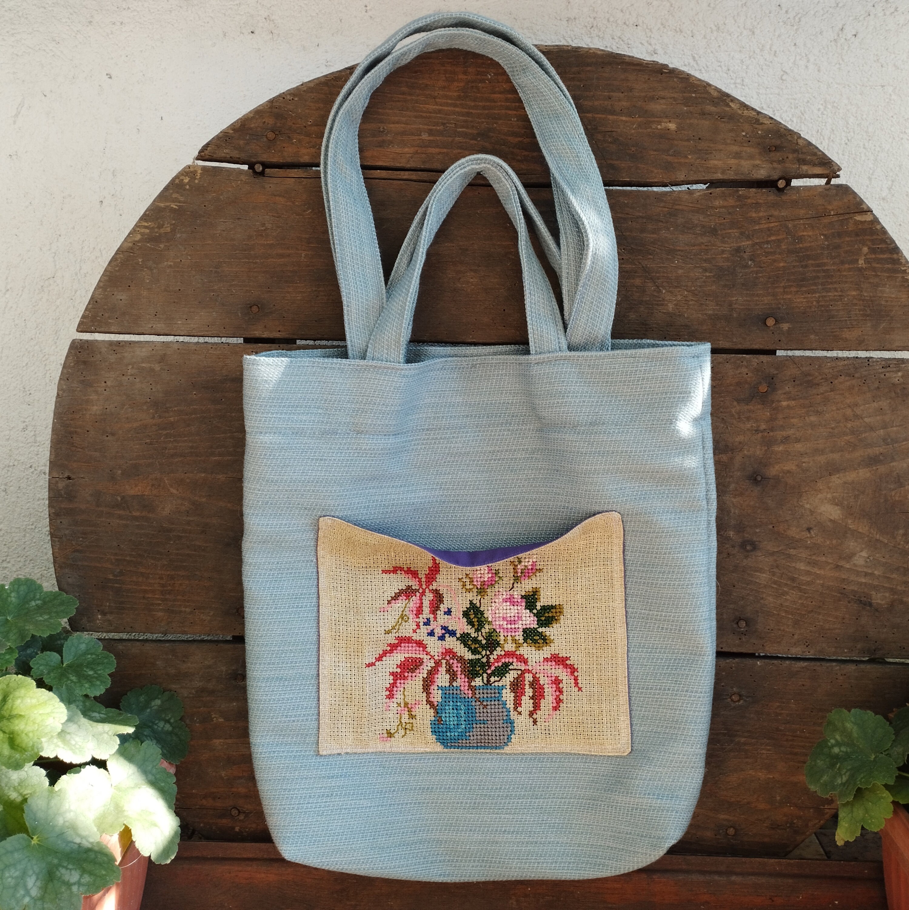 【送料無料・60'S Vintage】HAND WOVEN FABRIC BAG Vintage Fabric Bag With Short Top Handles, Long Shoulder