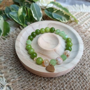 Peridot and Citrine Bracelet with Heart Charm, Stretchy Bracelet, Bracelet with 8mm Beads, Round and Faceted Beads, Elegant Gift for Her