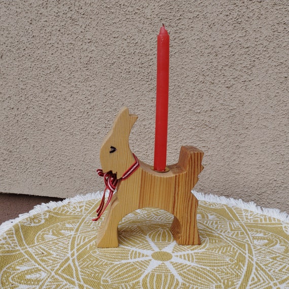 ヴィンテージスウェーデン製木製ヤギキャンドルホルダー