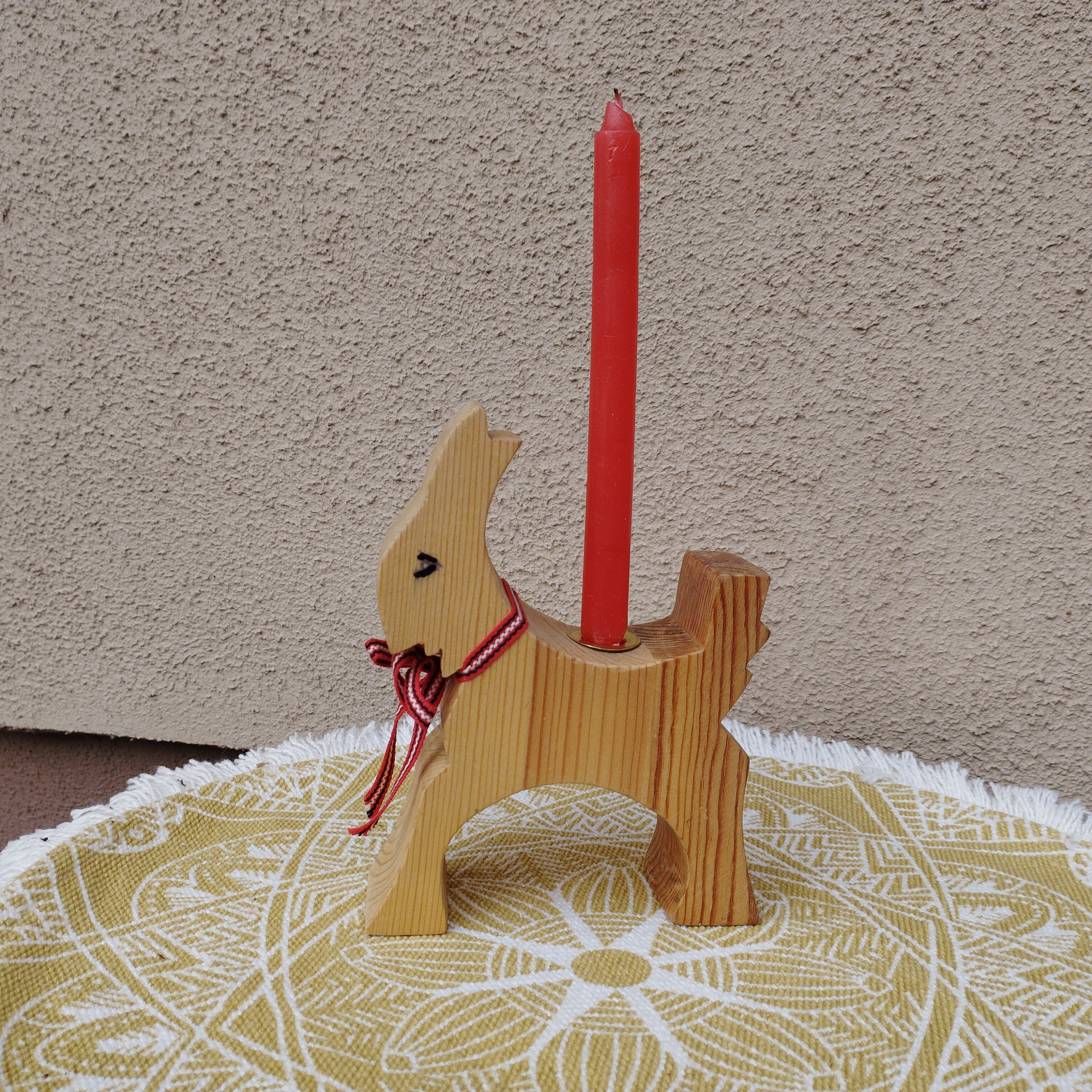 ヴィンテージスウェーデン製木製ヤギキャンドルホルダー