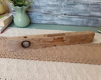 Antique Wooden Spirit Level: Collectible Farmhouse Tool