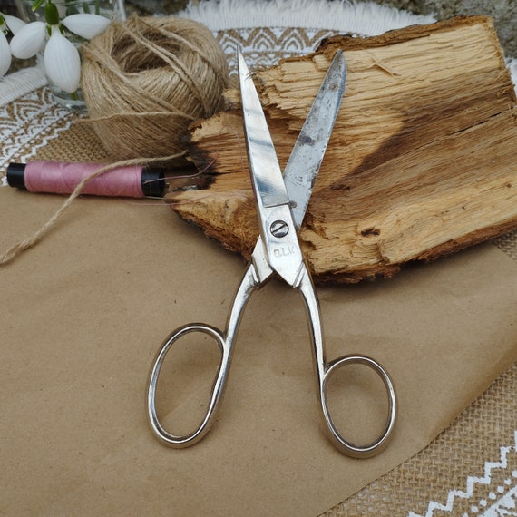 Vintage Metal Sewing Scissors: OLV Marked, Workshop Decor