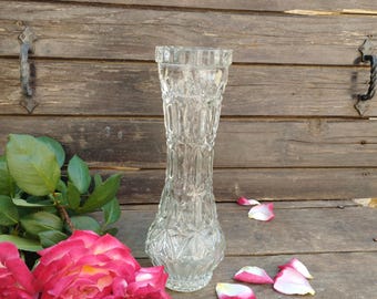 Vintage Bulgarian Vase, Thick Glass Vase, Flower Vase, Relief Vase, Glass Vase, Home Decor, Tall Vase, Heavy Vase, Old Used Vase