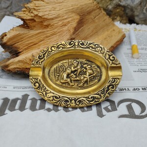 Vintage Small Bronze Ashtray, Embossed Ashtray, Holder for Two Cigarettes, Cast Ashtray, Decorative Ashtray, Souvenir, Gift for Smoker