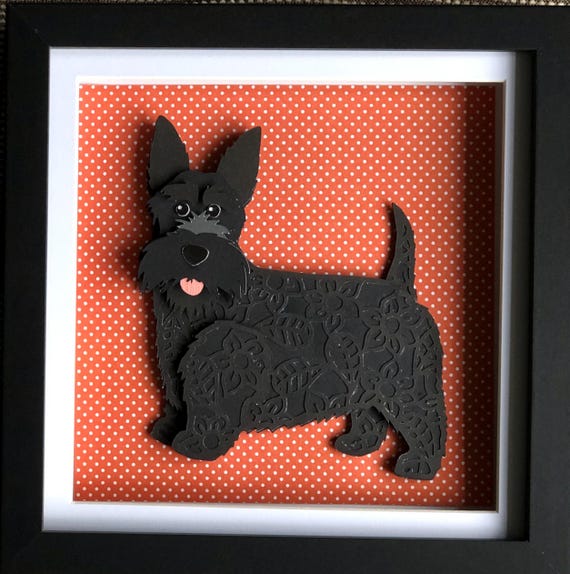 Scottish Terrier/Black dog/handmade/paper picture/Scottie/Scotty Dog gift/Pet memorial/ Dog lover present/ 3D papercut art/ Dog art