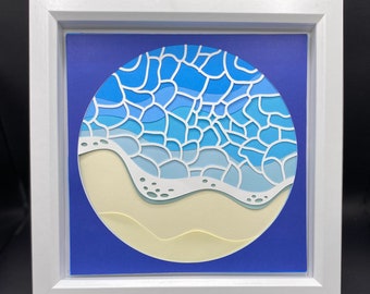 Seashore abstract artwork/ Ocean picture shadow box / Beach Vibes picture/ Waves/Holidays at the beach/ Beach hut art / bathroom picture