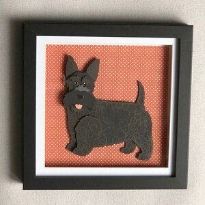 Scottish Terrier/Black dog/handmade/paper picture/Scottie/Scotty Dog gift/Pet memorial/ Dog lover present/ 3D papercut art/ Dog art image 2