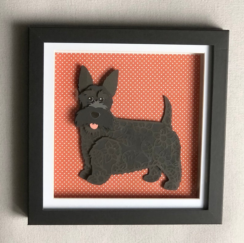 Scottish Terrier/Black dog/handmade/paper picture/Scottie/Scotty Dog gift/Pet memorial/ Dog lover present/ 3D papercut art/ Dog art image 2