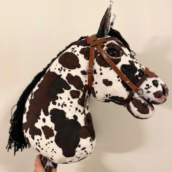 A3 Pinto Hobby Horse, piebald hobby horse, horse on a stick