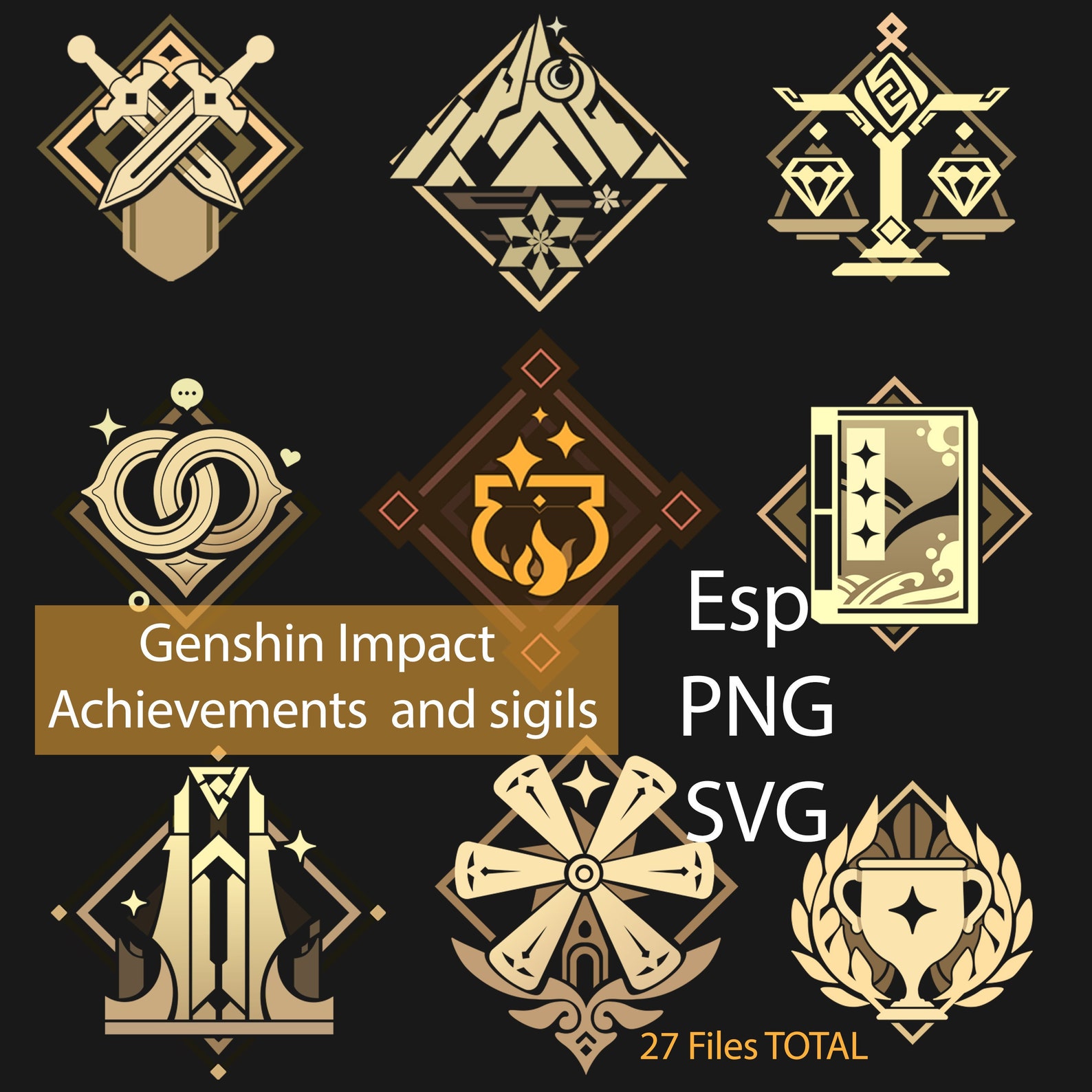 Genshin Impact SVG,EPS & PNG Achievements Bundle Part 1 Digital Files