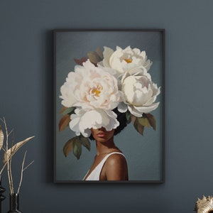 Wall art | Black woman flowers art | Black art | Black woman | Wall Print | African Girl | Decor Woman art | [Frame Not Included]