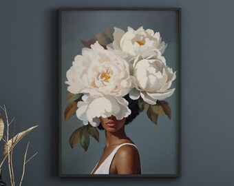 Black Woman Floral Art Print: African American Wall Decor